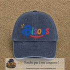 Casquette baseball Bleu marine délavé 100% coton avec visuel Bisous coloré 7 cm - image produit principale