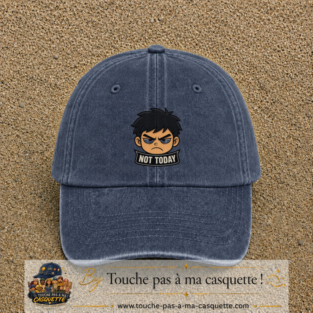 Casquette Bleu marine délavé 100% coton avec motif Not Today manga 7 cm - image principale
