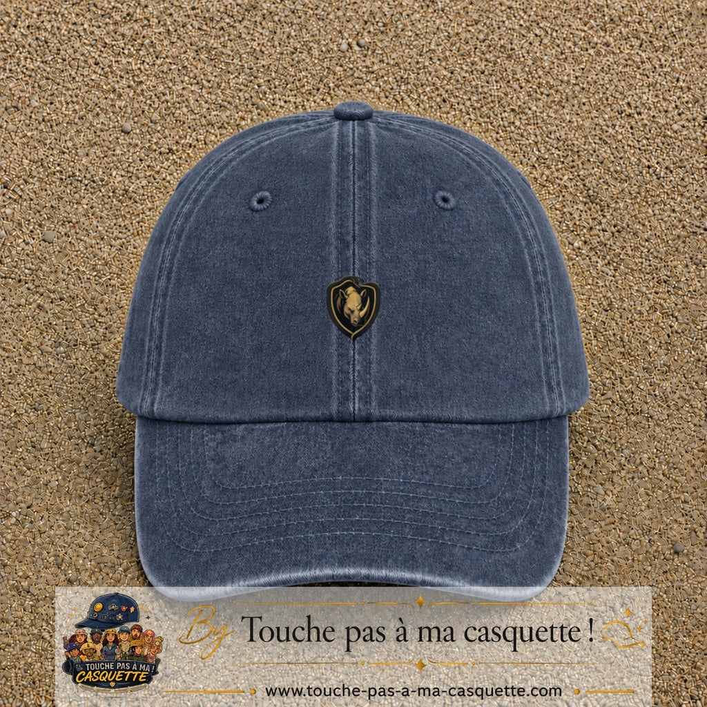 Casquette baseball Bleu marine délavé 100% coton avec visuel Écusson rhinocéros 3 cm - image produit principale