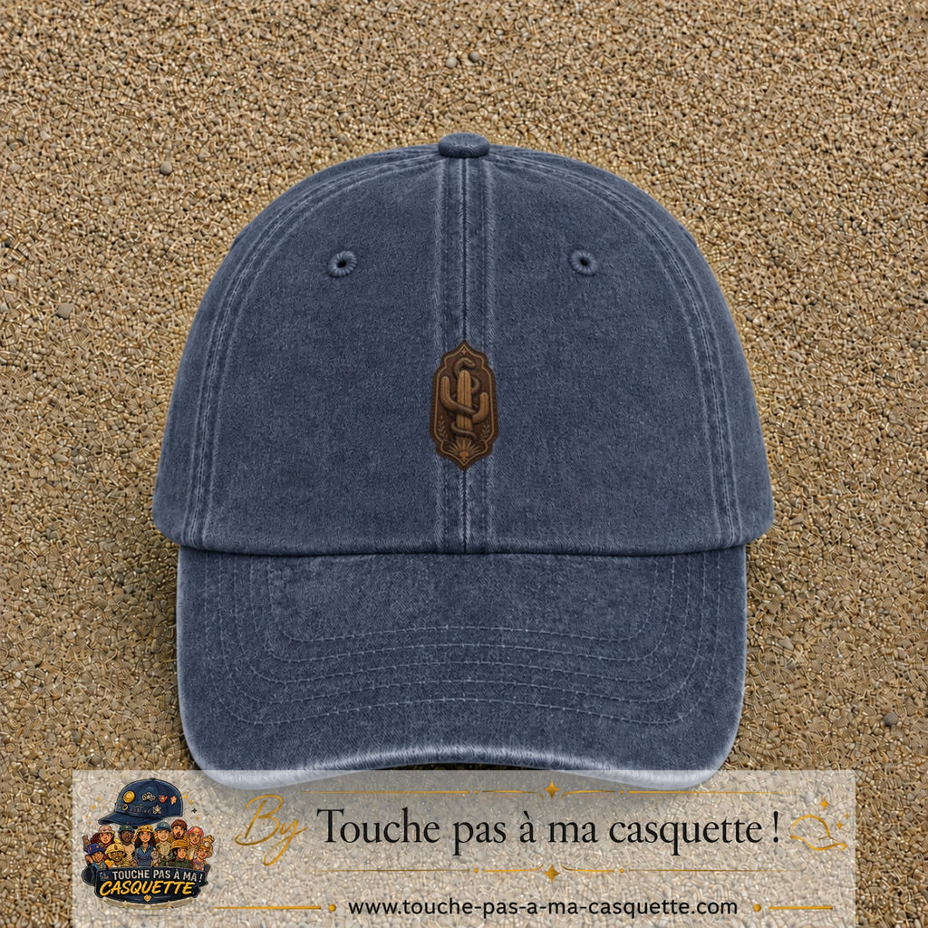 Casquette Bleu marine délavé 100% coton avec motif Serpent et cactus western 5 cm - image principale