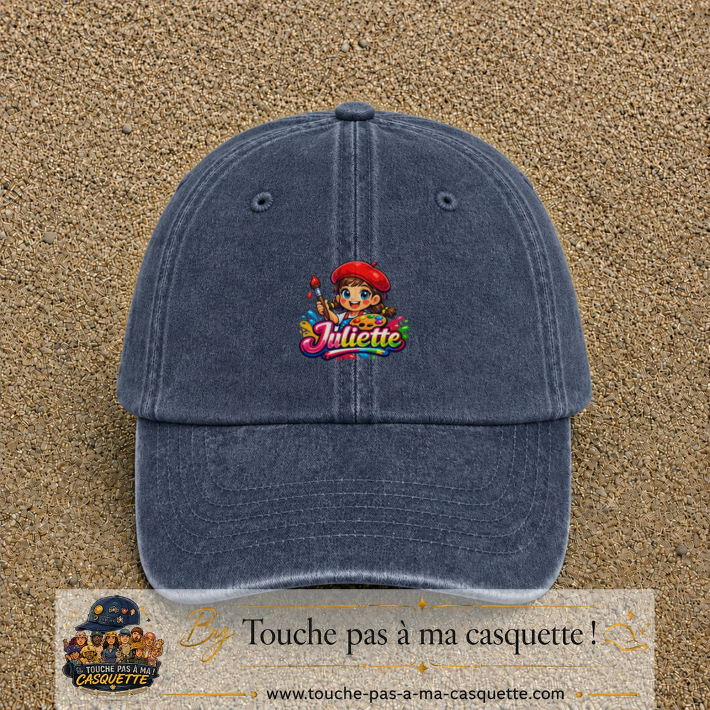 Casquette baseball Bleu marine délavé 100% coton avec motif Juliette 3 cm - image principale