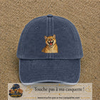 Casquette Bleu marine délavé 100% coton avec motif Félin sauvage qui rit 7 cm - image principale