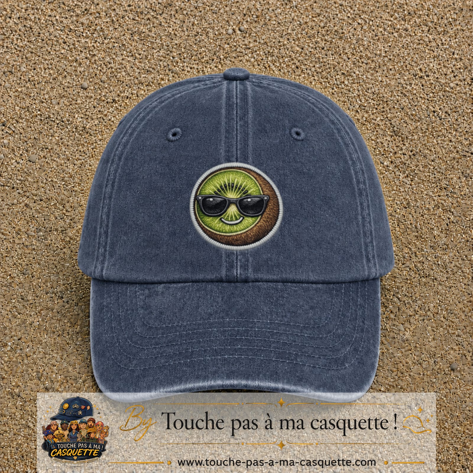 Casquette Bleu marine délavé motif Kiwi avec lunettes 7 cm - vue principale