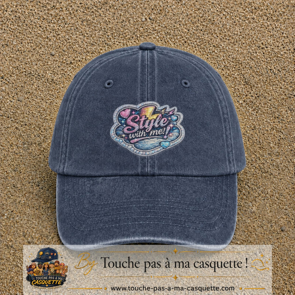 Casquette Bleu marine délavé motif Message Style with me 7 cm - vue principale