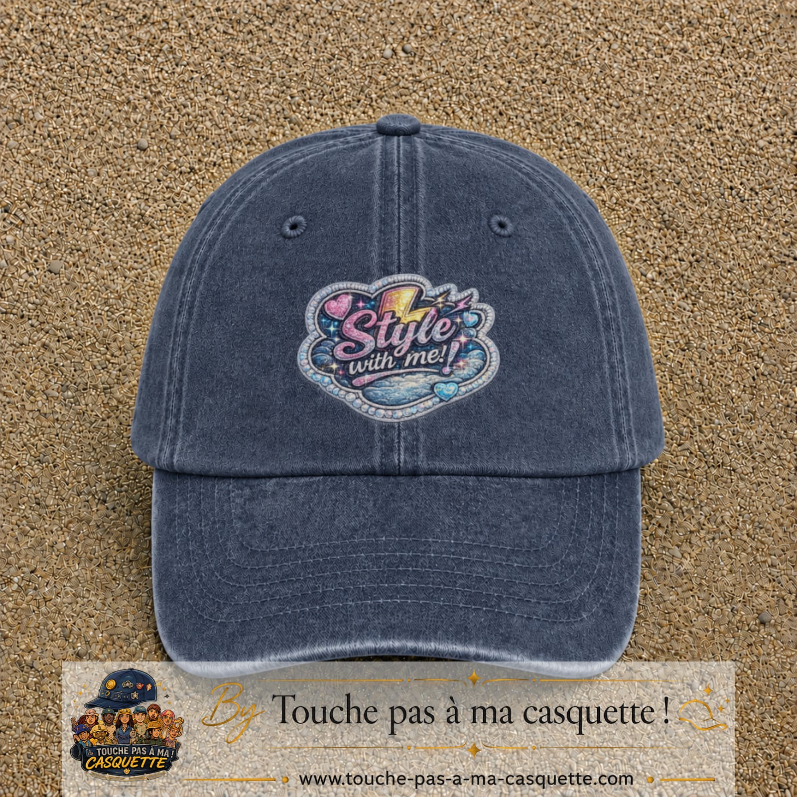Casquette Bleu marine délavé motif Message Style with me 7 cm - vue principale