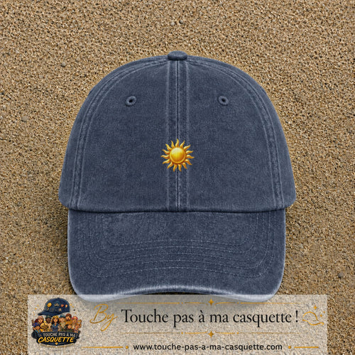 Casquette baseball Bleu marine délavé 100% coton avec visuel Soleil brillant 3 cm - image produit principale
