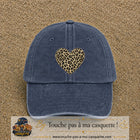 Casquette baseball Bleu marine délavé 100% coton avec visuel Cœur léopard 7 cm - image produit principale