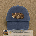 Casquette baseball Bleu marine délavé 100% coton avec motif Chat endormi 7 cm - image principale