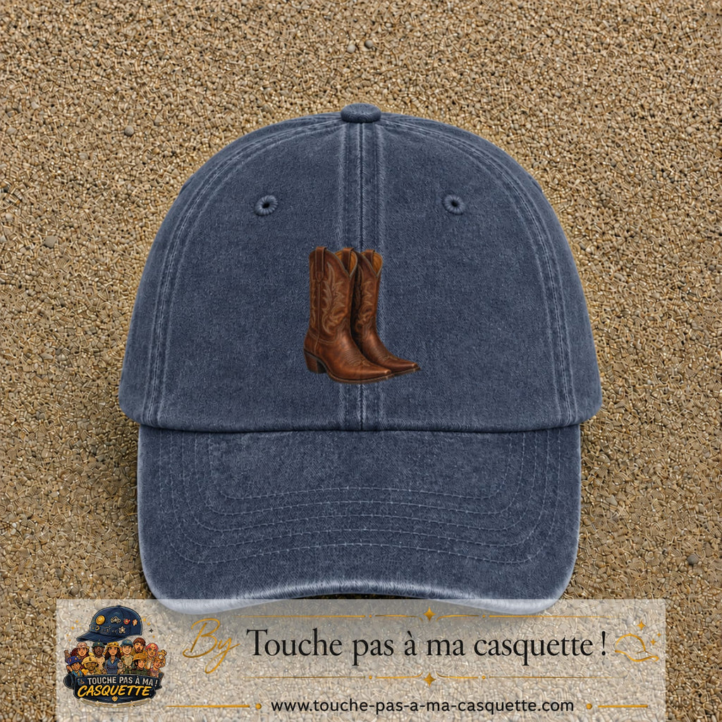 Casquette Bleu marine délavé 100% coton avec motif Bottes cowboy 7 cm - image principale