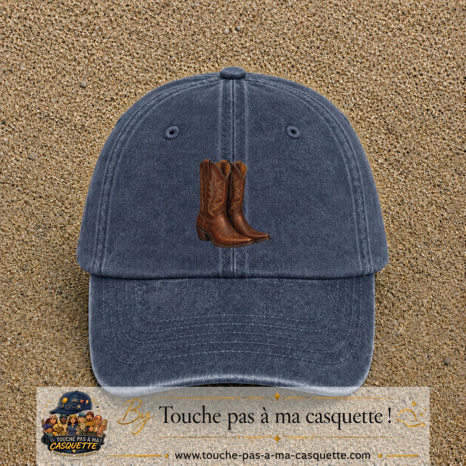Casquette Bleu marine délavé 100% coton avec motif Bottes cowboy 7 cm - image principale