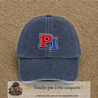 Casquette Bleu marine délavé 100% coton avec motif Initiales PI rouge et bleu 7 cm - image principale