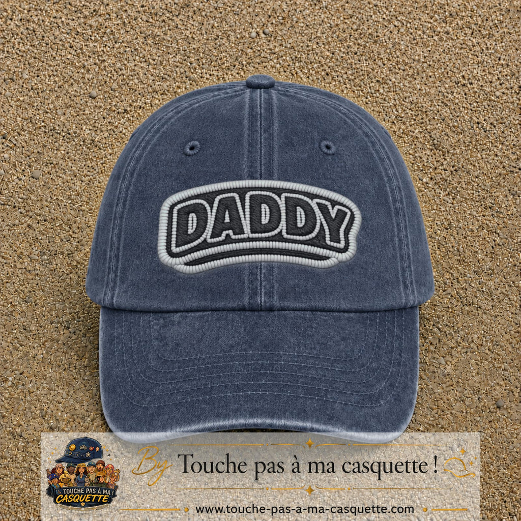 Casquette Bleu marine délavé motif Message Daddy 7 cm - vue principale