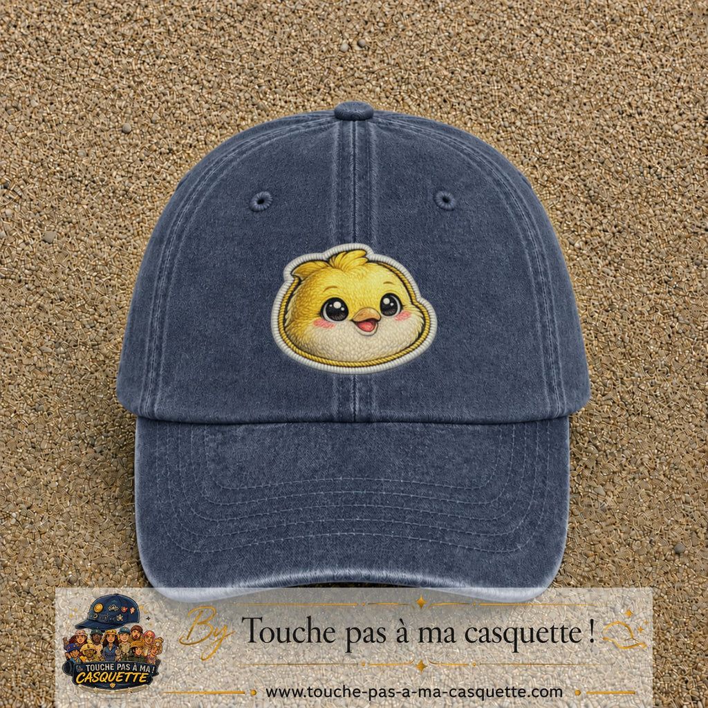 Casquette Bleu marine délavé motif Poussin joyeux 7 cm - vue principale