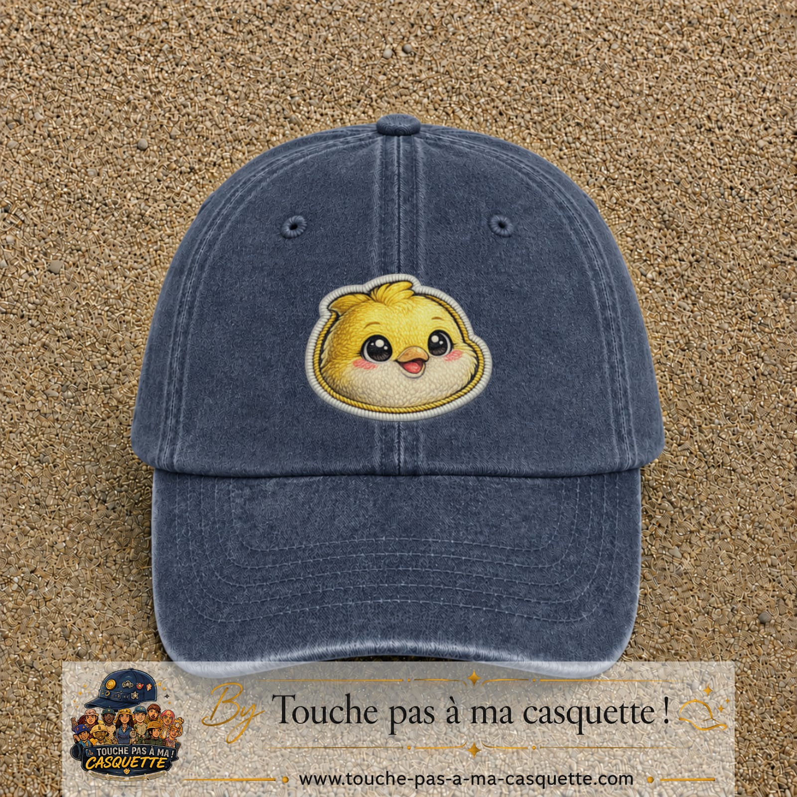 Casquette Bleu marine délavé motif Poussin joyeux 7 cm - vue principale