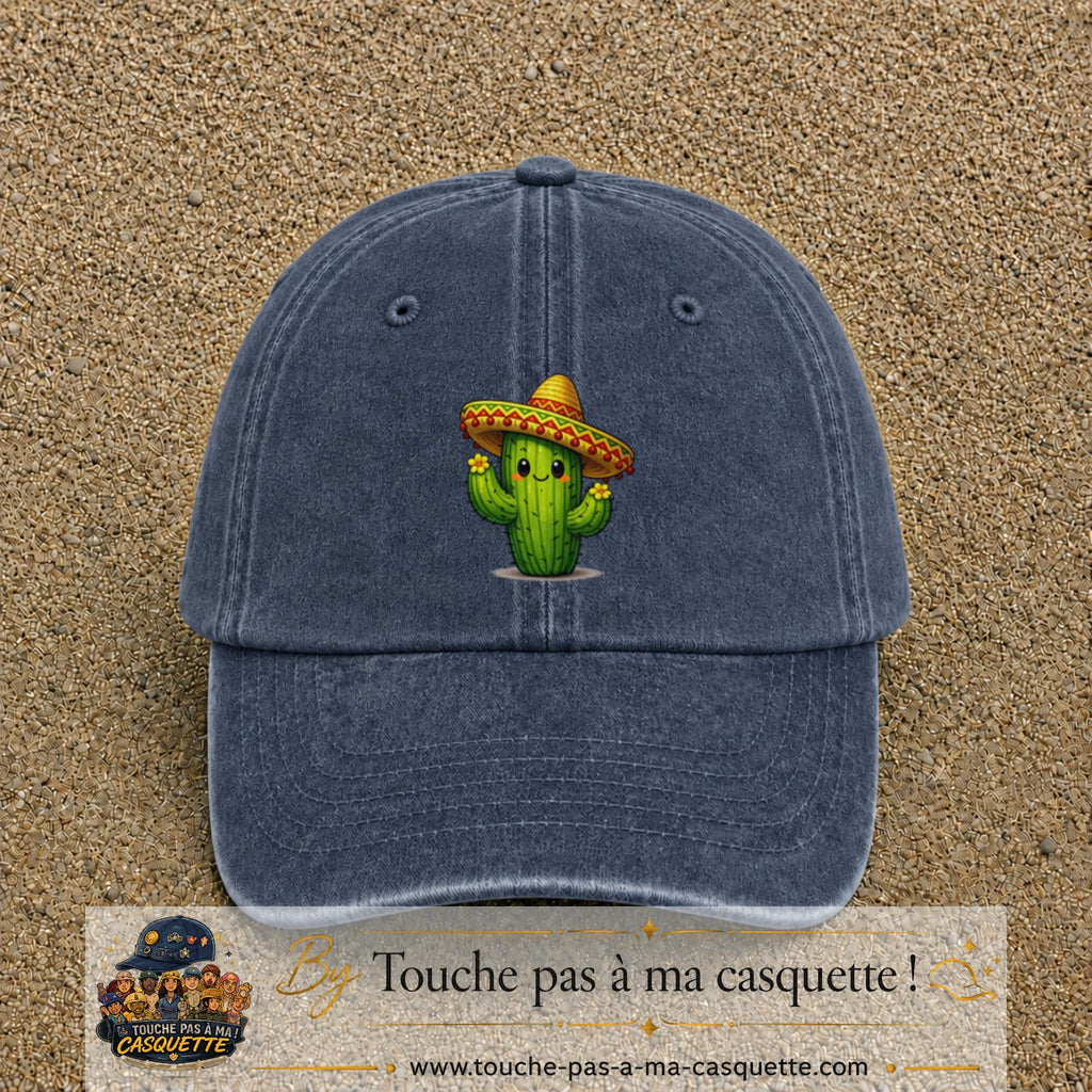 Casquette baseball Bleu marine délavé 100% coton avec visuel Cactus sombrero 7 cm - image produit principale