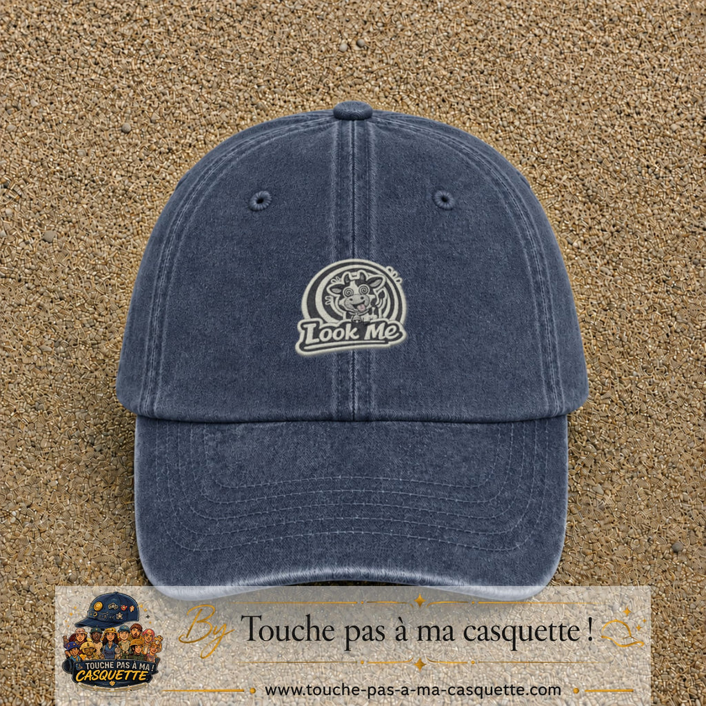 Casquette Bleu marine délavé motif Look Me vache hypnotique 5 cm - vue principale