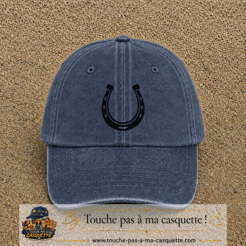 Casquette Bleu marine délavé 100% coton avec motif Fer à cheval noir 7 cm - image principale