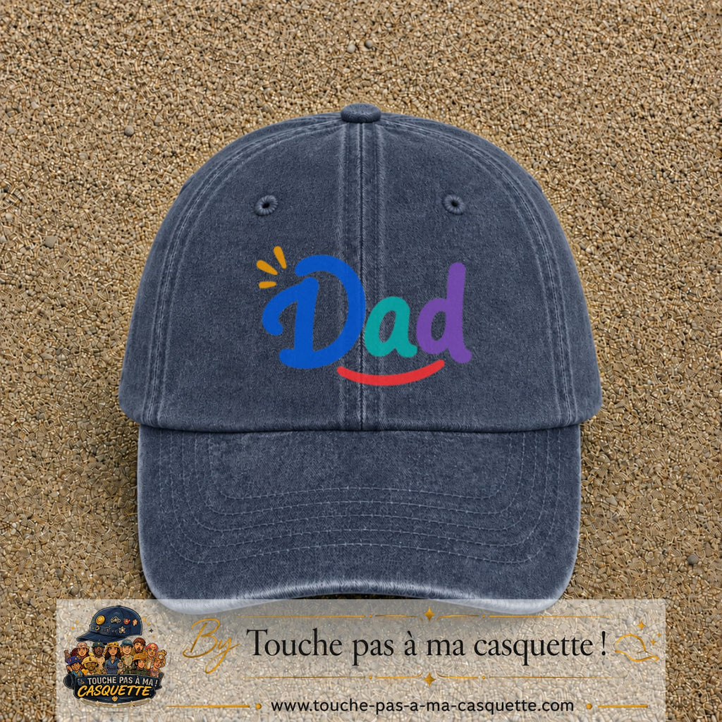 Casquette baseball Bleu marine délavé 100% coton avec visuel Dad coloré 7 cm - image produit principale