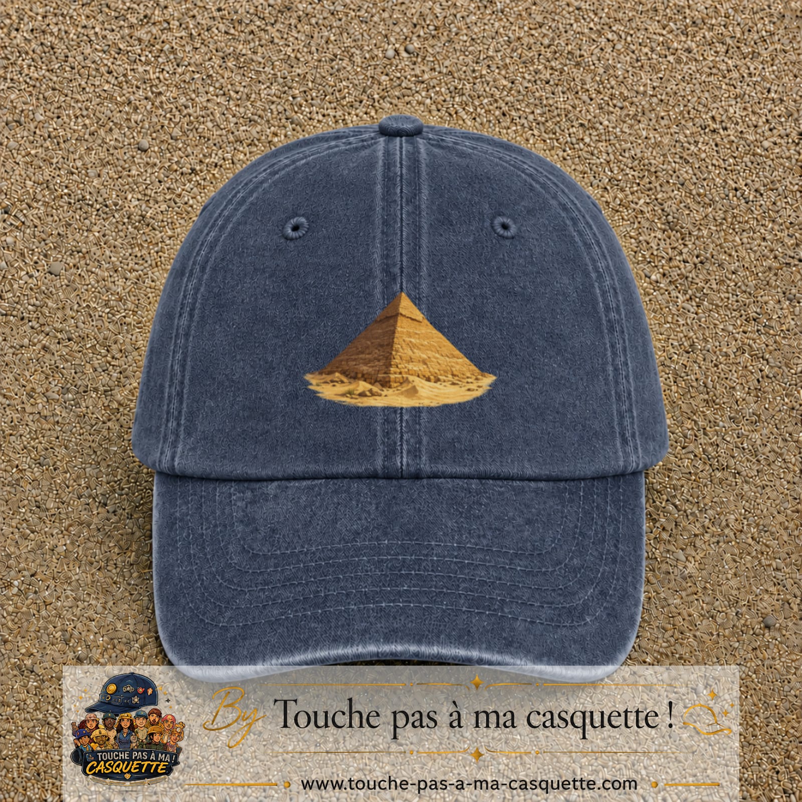 Casquette baseball Bleu marine délavé 100% coton avec motif Pyramide égyptienne 7 cm - image principale