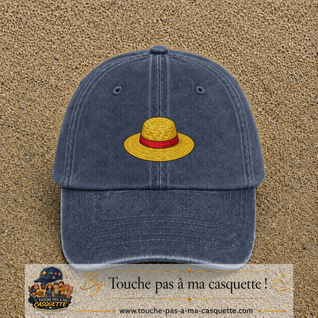 Casquette baseball Bleu marine délavé 100% coton avec motif Chapeau de paille 3 cm - image principale