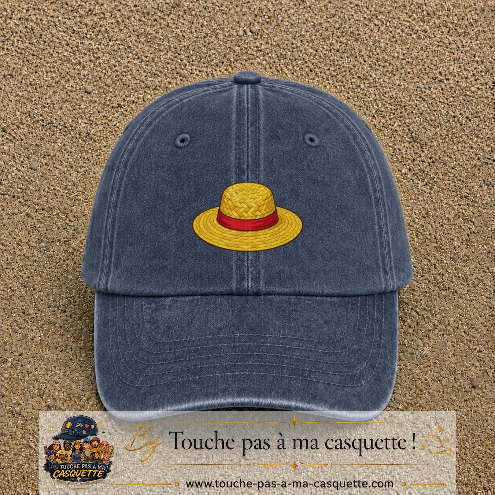 Casquette baseball Bleu marine délavé 100% coton avec motif Chapeau de paille 3 cm - image principale