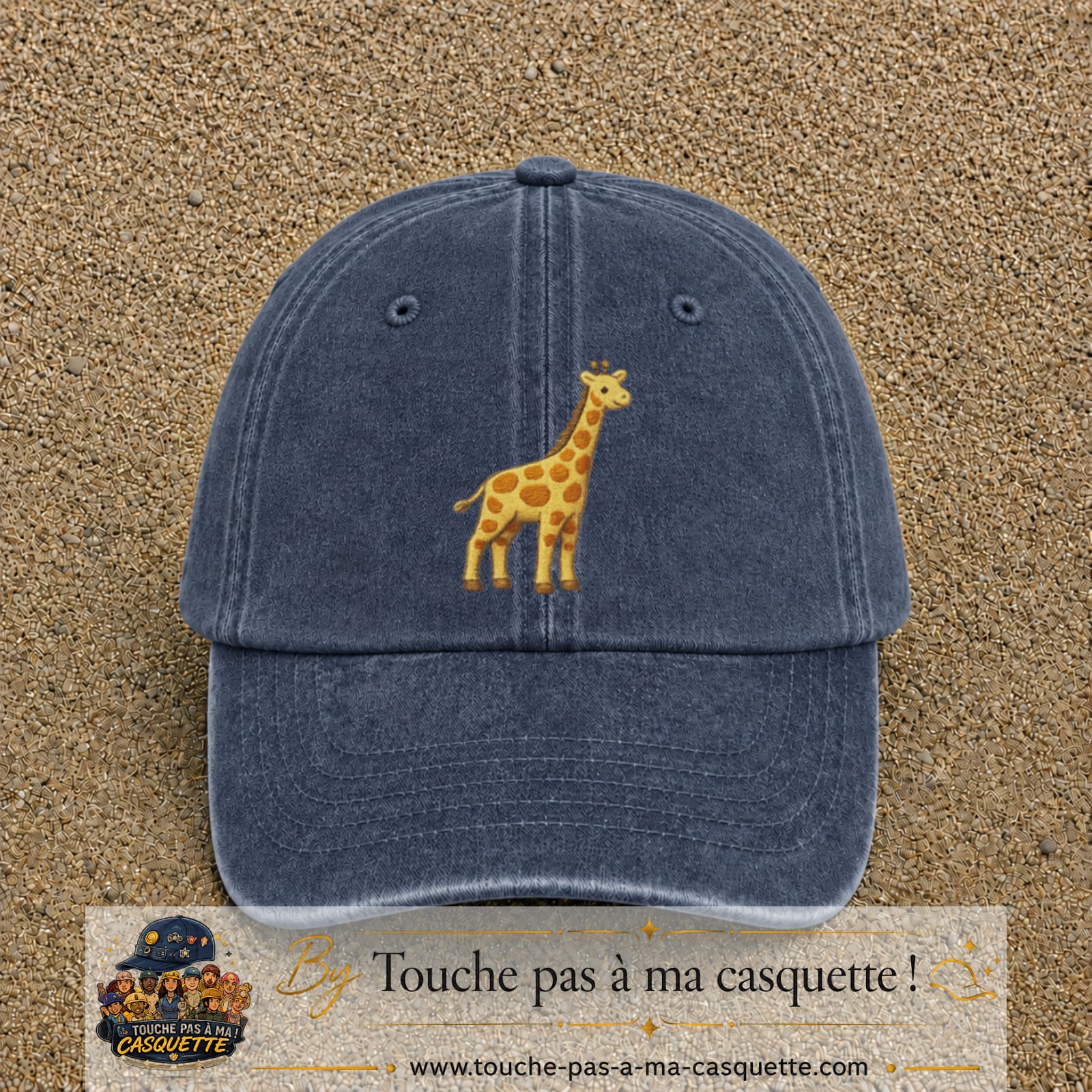 Casquette Bleu marine délavé motif Girafe 7 cm - vue principale