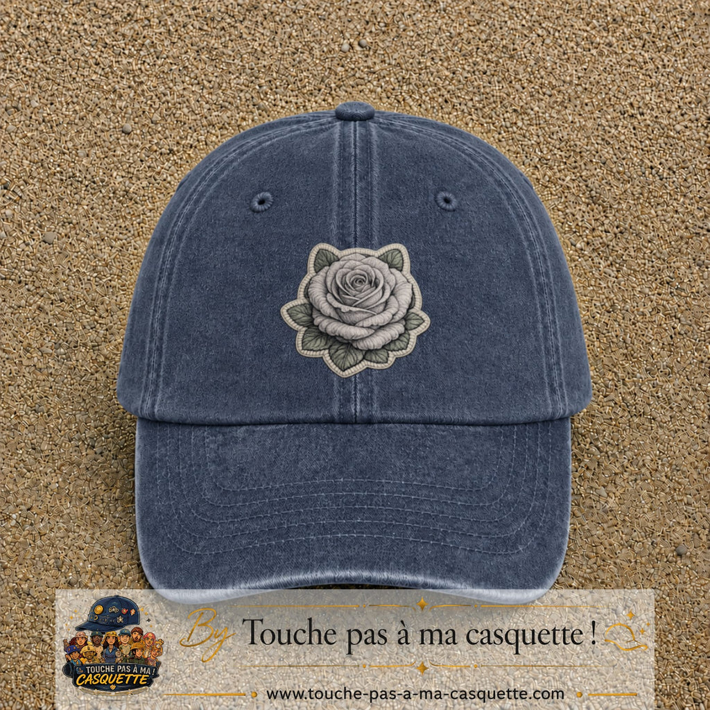 Casquette Bleu marine délavé motif Rose grise 7 cm - vue principale