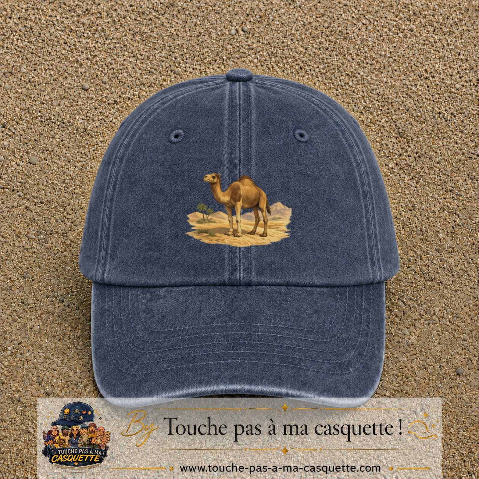 Casquette baseball Bleu marine délavé 100% coton avec motif Chameau du désert 7 cm - image principale