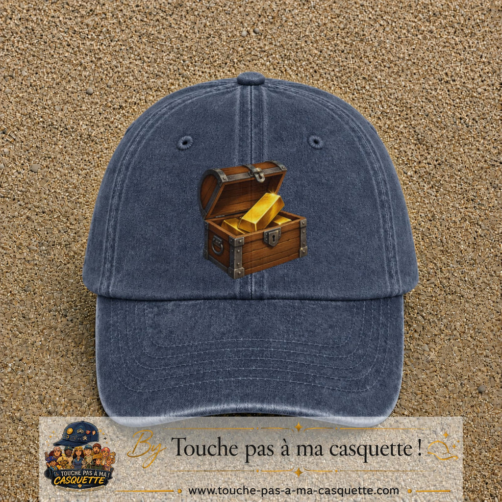 Casquette baseball Bleu marine délavé 100% coton avec motif Coffre au trésor 7 cm - image principale