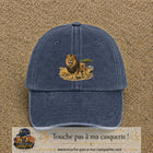 Casquette baseball Bleu marine délavé 100% coton avec motif Lion de savane 7 cm - image principale