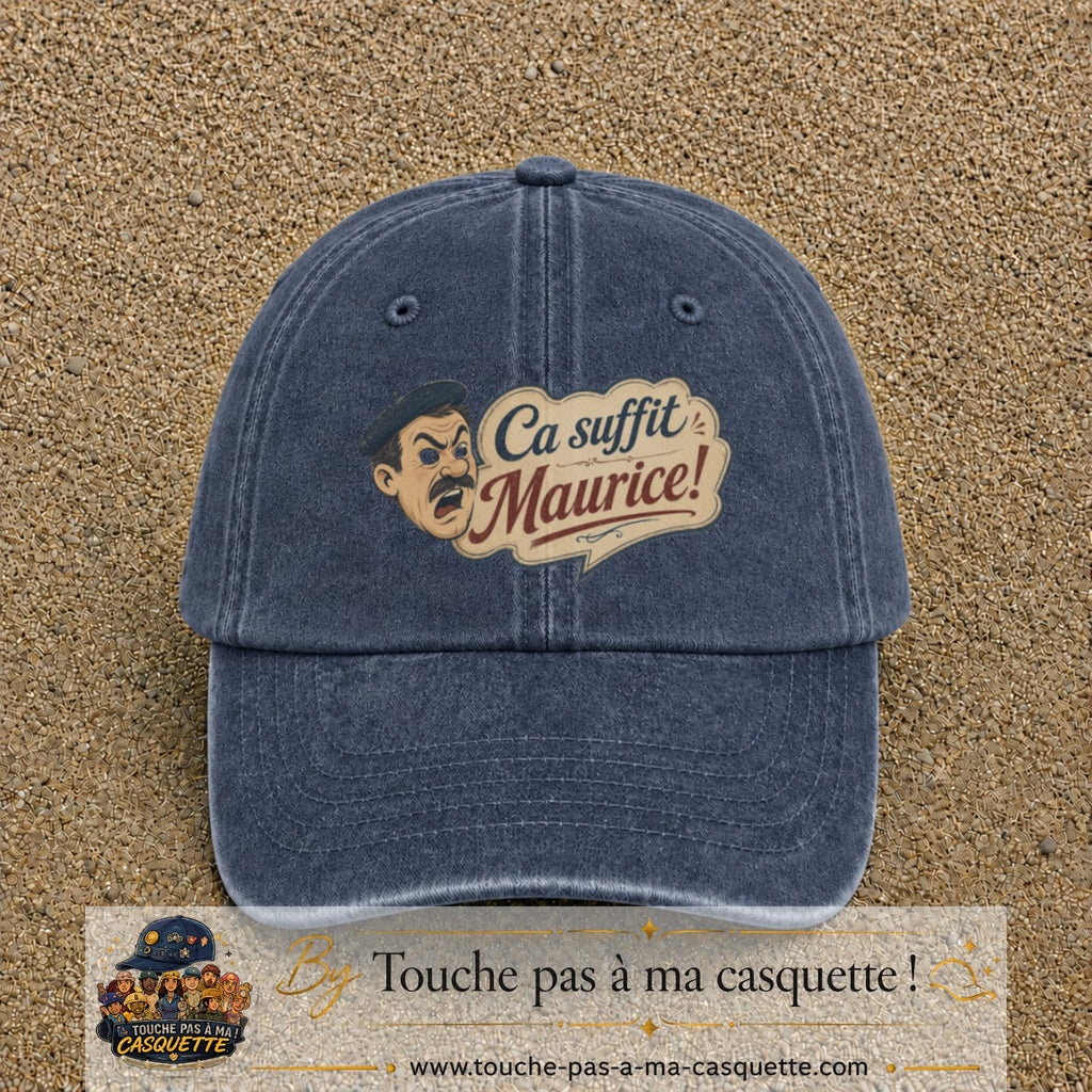 Casquette baseball Bleu marine délavé 100% coton avec visuel Ça suffit Maurice avec personnage 7 cm - image produit principale