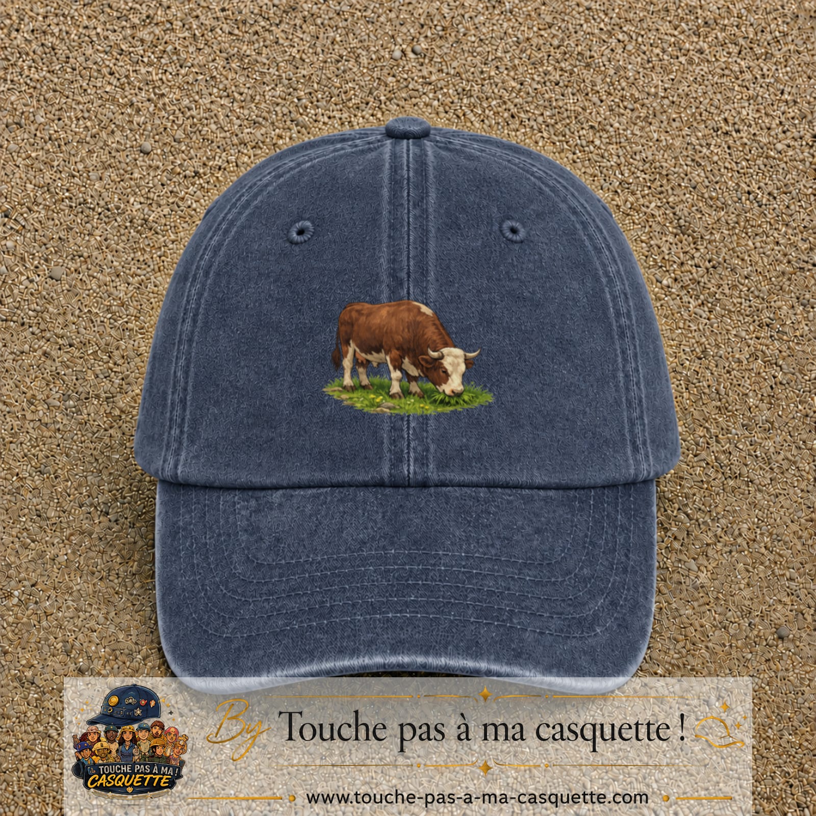 Casquette baseball Bleu marine délavé 100% coton avec motif Vache brune 5 cm - image principale