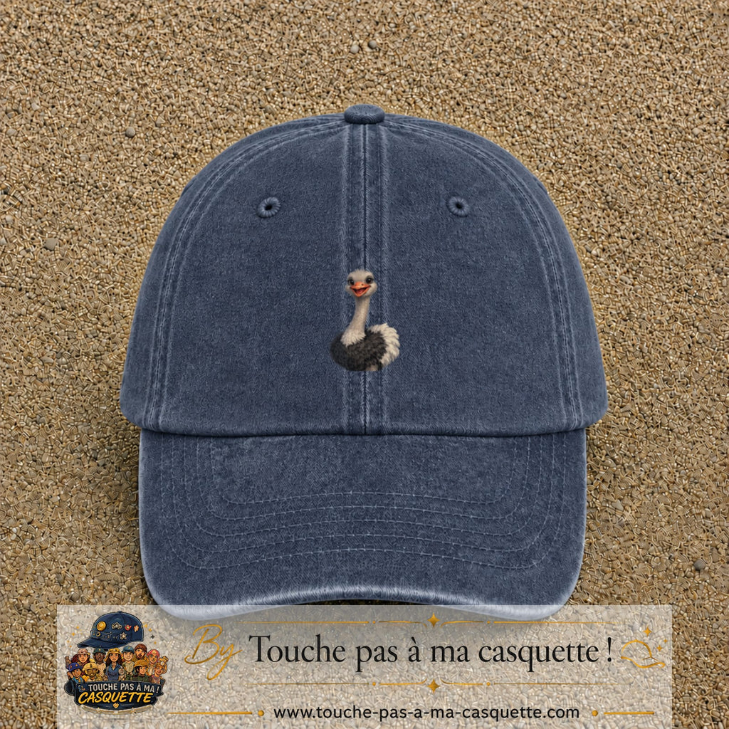 Casquette Bleu marine délavé 100% coton avec motif Autruche souriante 5 cm - image principale