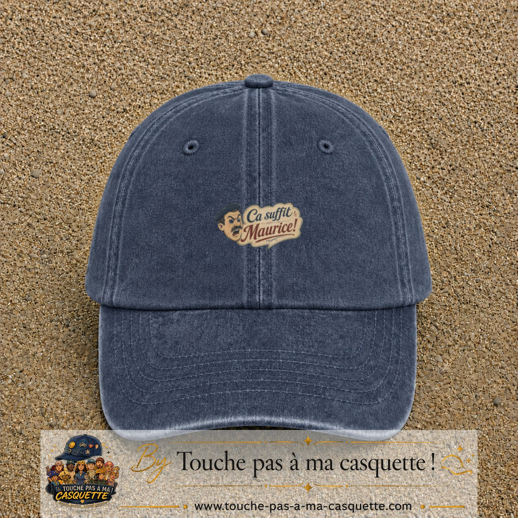 Casquette baseball Bleu marine délavé 100% coton avec visuel Ça suffit Maurice avec personnage 3 cm - image produit principale