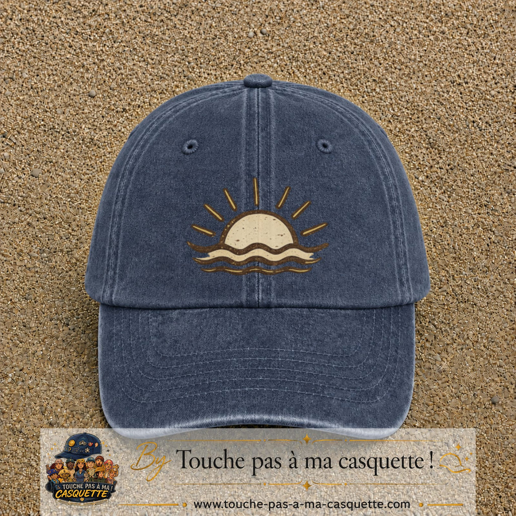 Casquette Bleu marine délavé 100% coton avec motif Soleil couchant bohème 7 cm - image principale