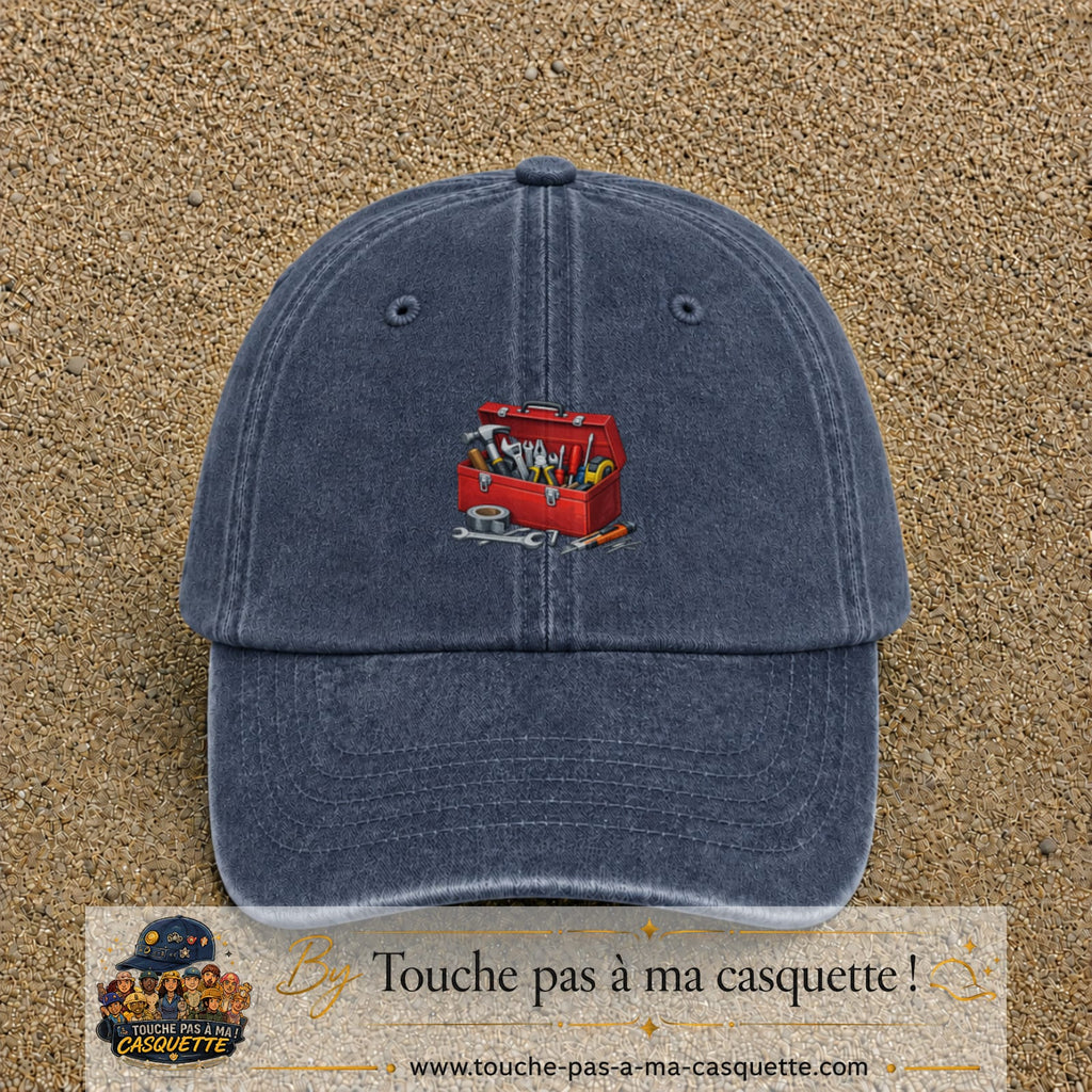 Casquette baseball Bleu marine délavé 100% coton avec motif Boîte à outils 5 cm - image principale