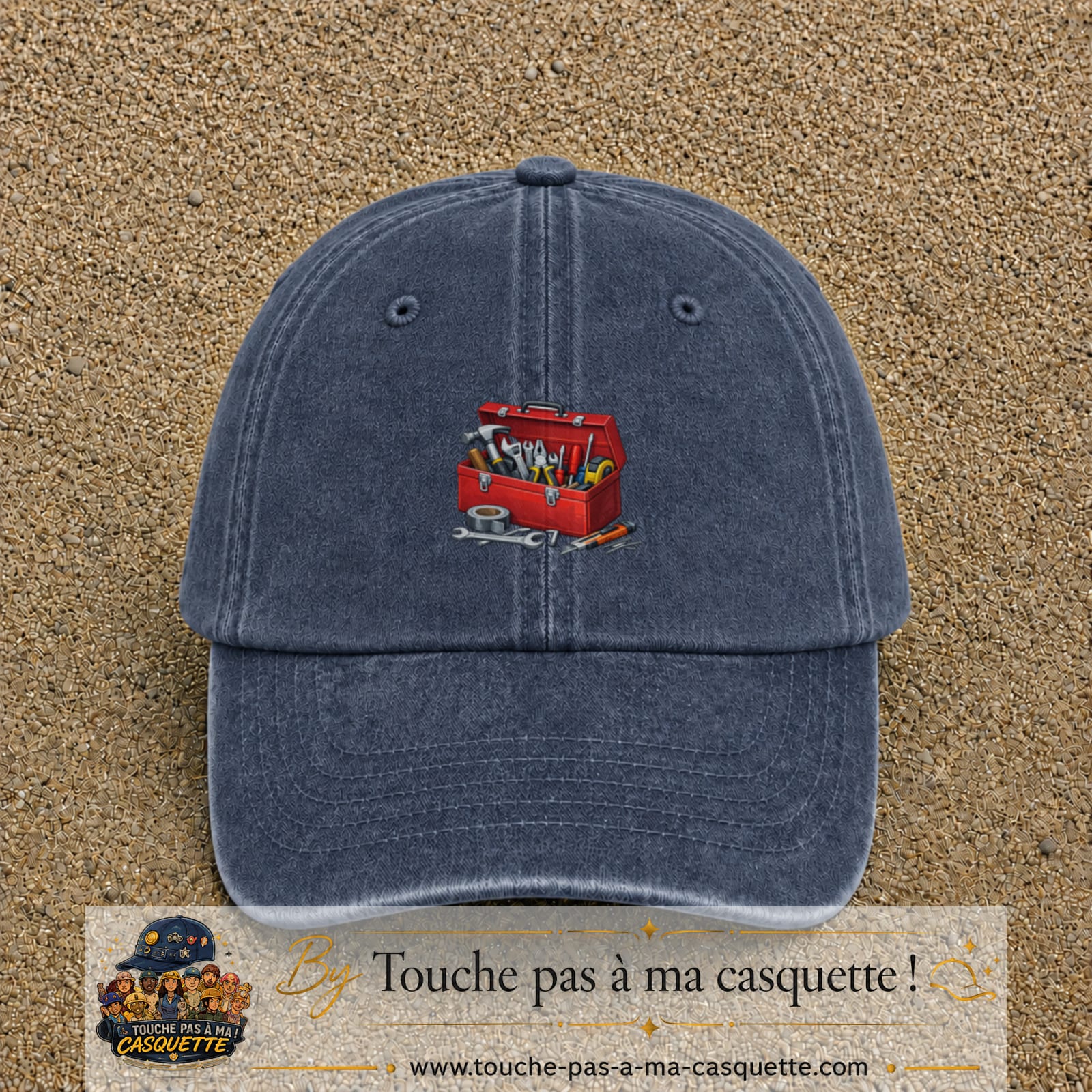 Casquette baseball Bleu marine délavé 100% coton avec motif Boîte à outils 5 cm - image principale
