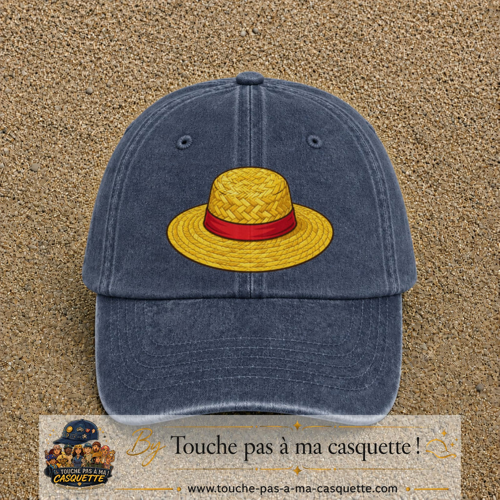 Casquette baseball Bleu marine délavé 100% coton avec motif Chapeau de paille 7 cm - image principale