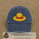 Casquette baseball Bleu marine délavé 100% coton avec motif Chapeau de paille 7 cm - image principale