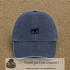 Casquette baseball Bleu marine délavé 100% coton avec visuel Chaton noir kawaii 3 cm - image produit principale