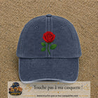 Casquette baseball Bleu marine délavé 100% coton avec motif Fleur de rose 7 cm - image principale
