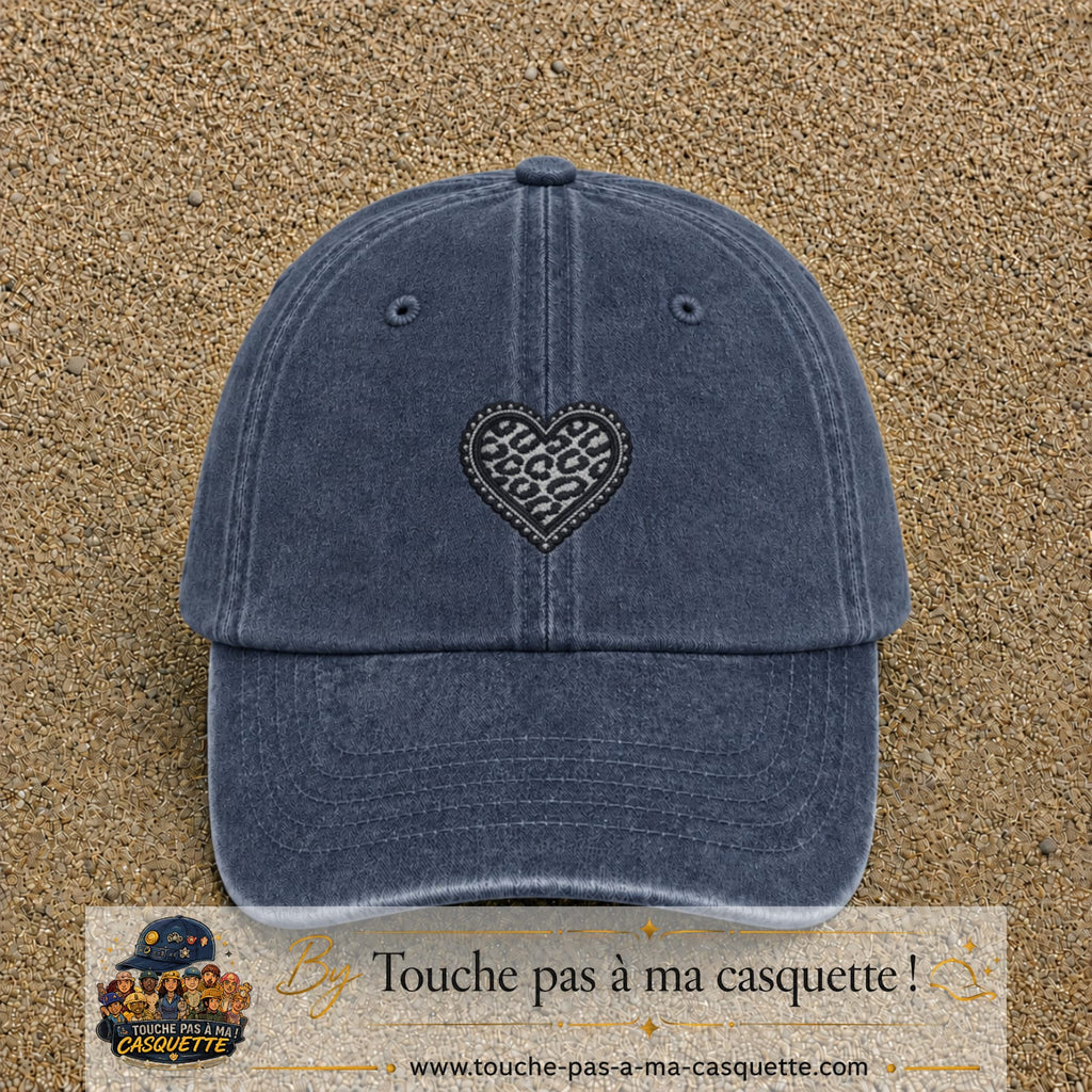 Casquette Bleu marine délavé motif Cœur dentelle safari 5 cm - vue principale