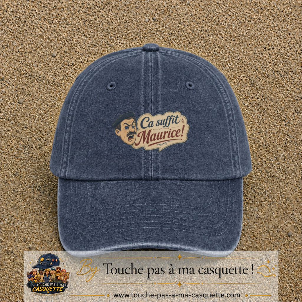 Casquette baseball Bleu marine délavé 100% coton avec visuel Ça suffit Maurice avec personnage 5 cm - image produit principale