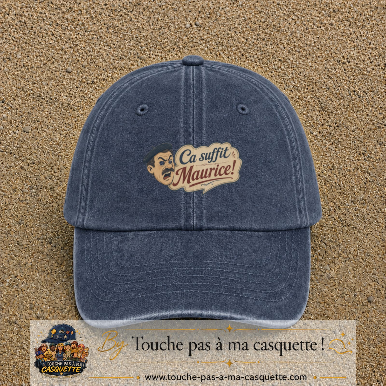 Casquette baseball Bleu marine délavé 100% coton avec visuel Ça suffit Maurice avec personnage 5 cm - image produit principale