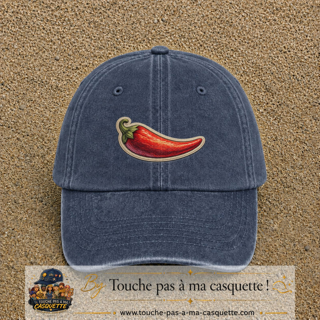Casquette Bleu marine délavé motif Piment piquant 5 cm - vue principale