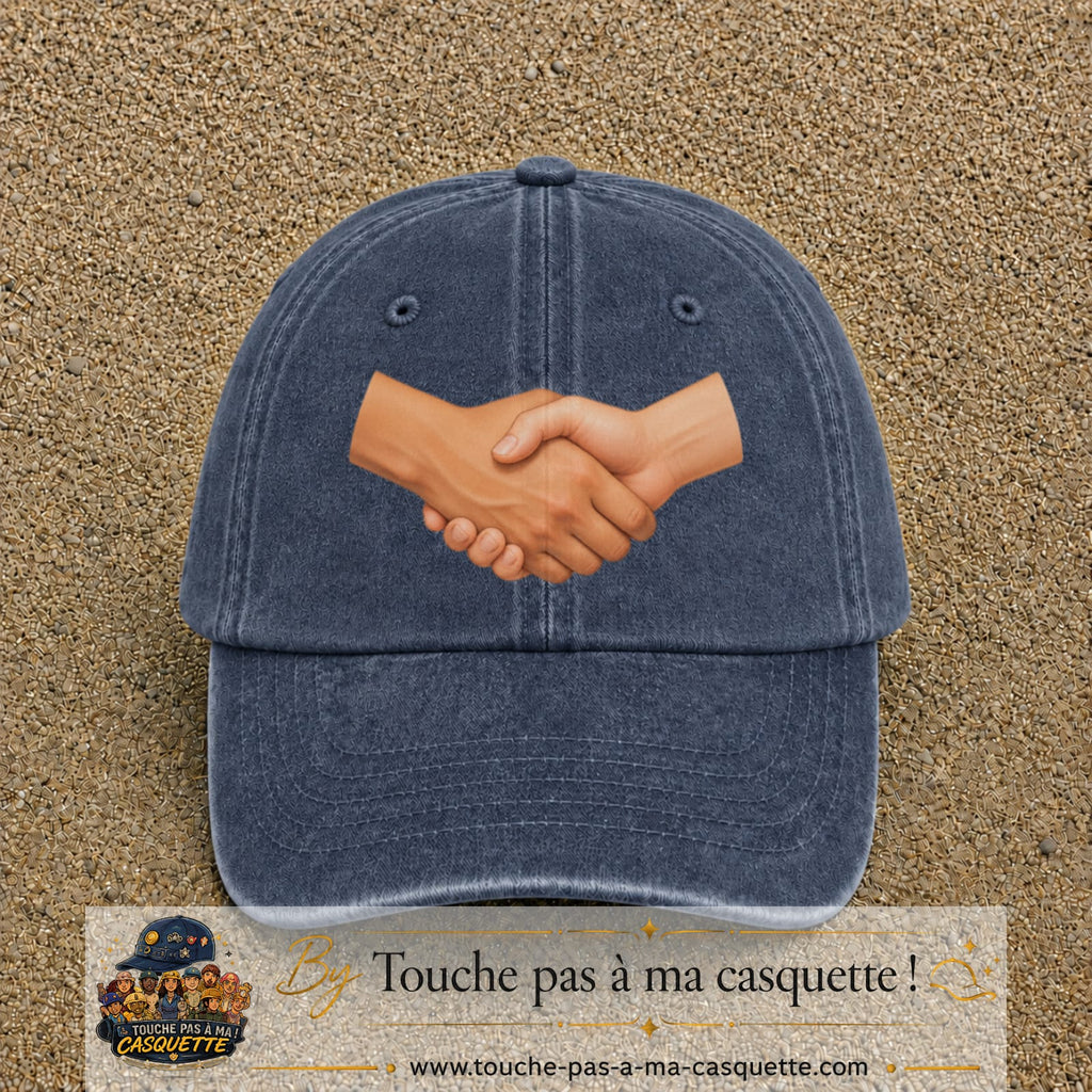 Casquette Bleu marine délavé 100% coton avec motif Poignée de main 7 cm - image principale