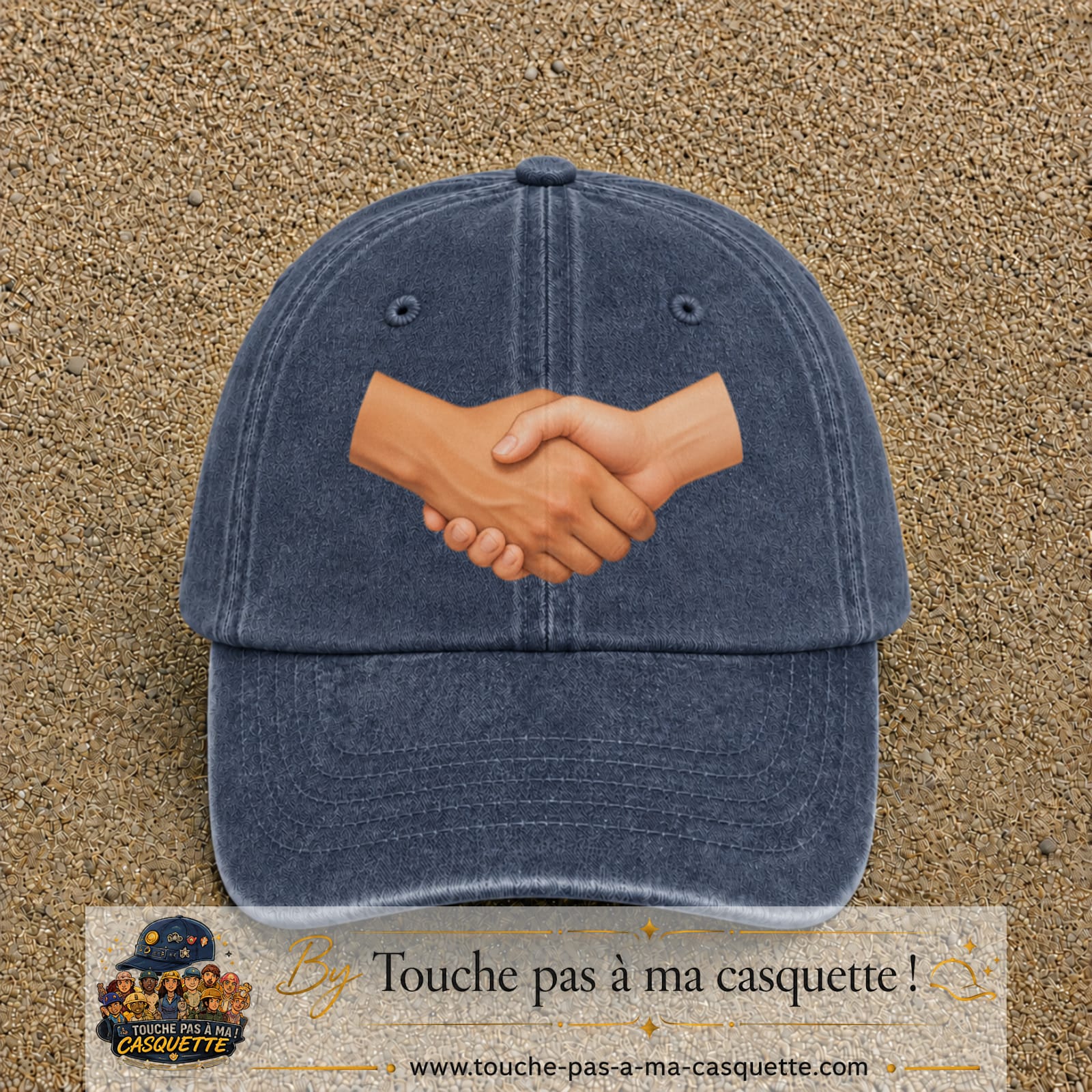 Casquette Bleu marine délavé 100% coton avec motif Poignée de main 7 cm - image principale