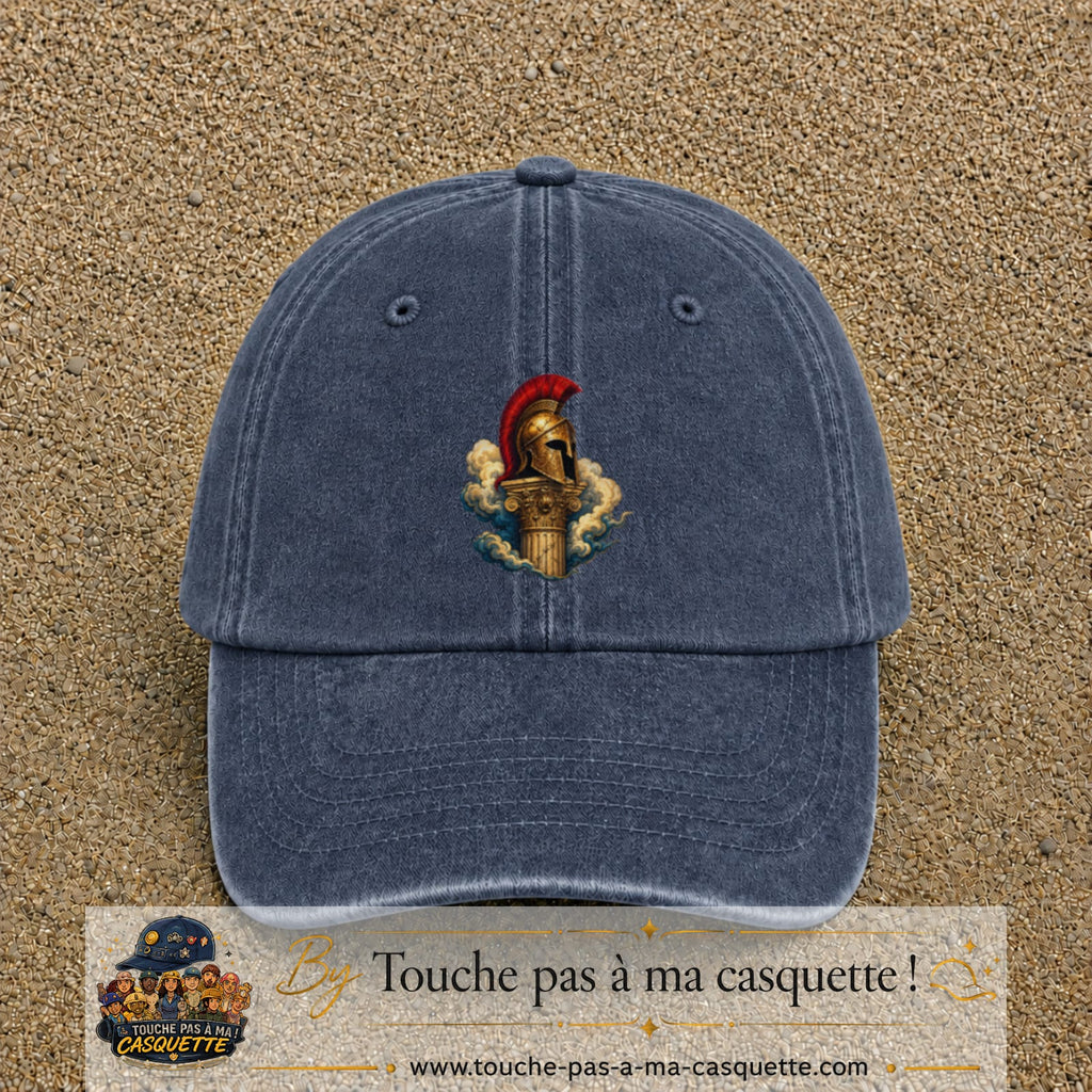 Casquette Bleu marine délavé 100% coton avec motif Casque spartiate sur colonne 7 cm - image principale