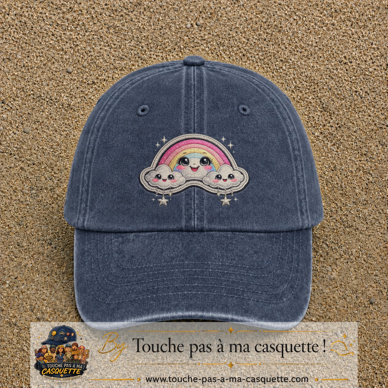 Casquette Bleu marine délavé motif Arc-en-ciel nuageux 7 cm - vue principale