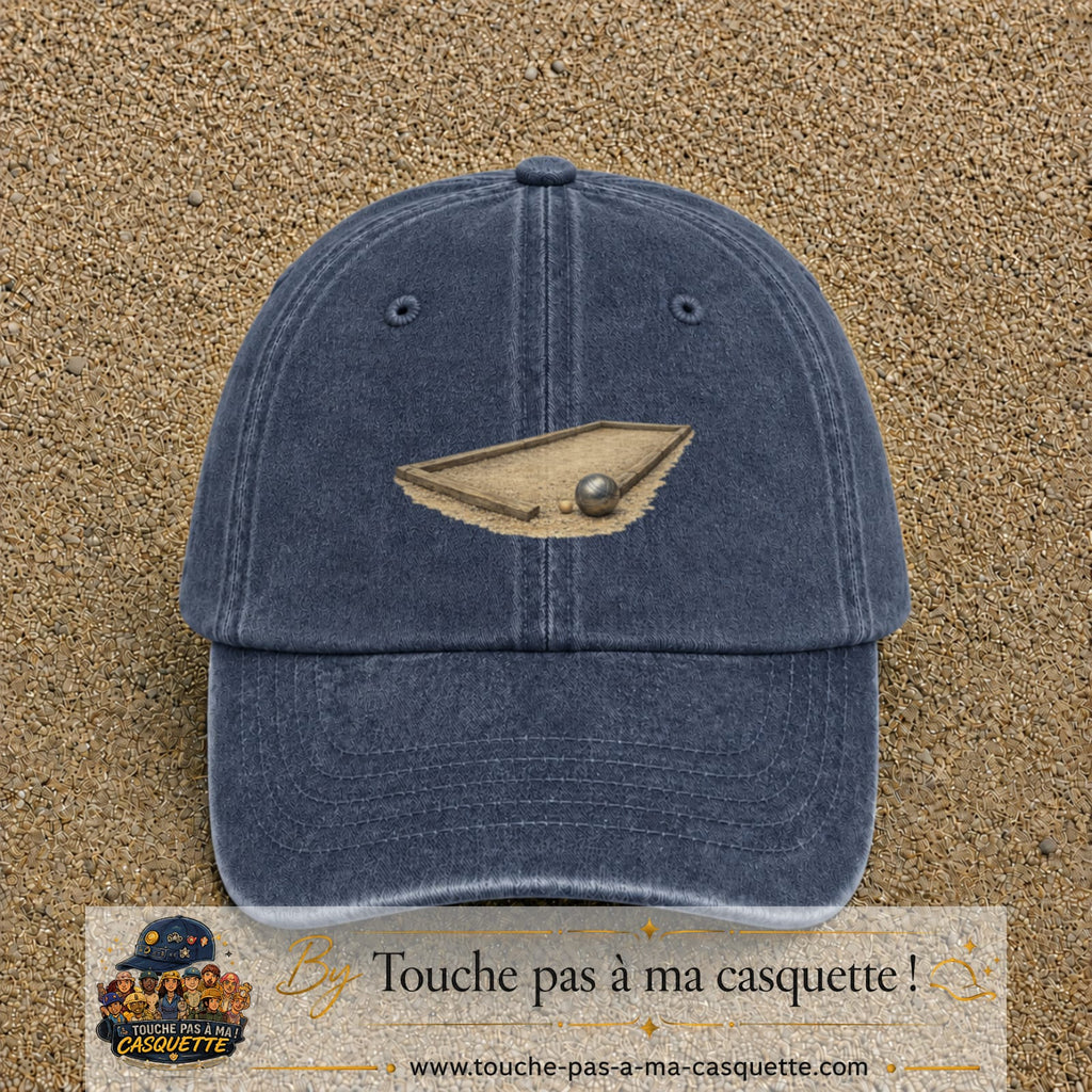 Casquette baseball Bleu marine délavé 100% coton avec motif Terrain de pétanque 7 cm - image principale